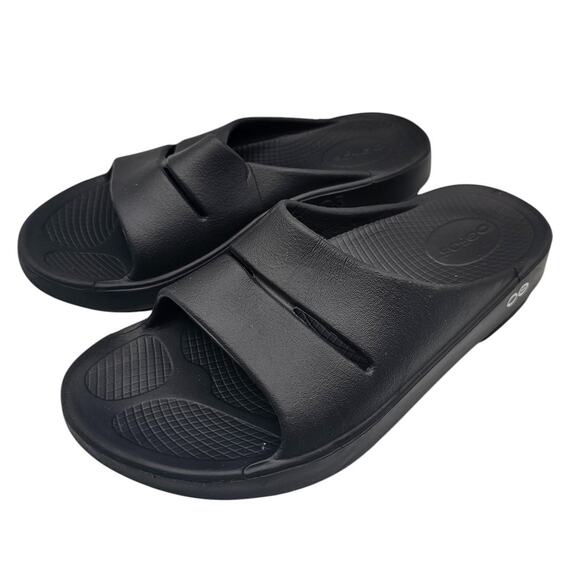 OOFOS Ooah Black Slip-On Recovery Open Toe Slide Sandal Shoes Mens 5 Women's 7 - Picture 1 of 5